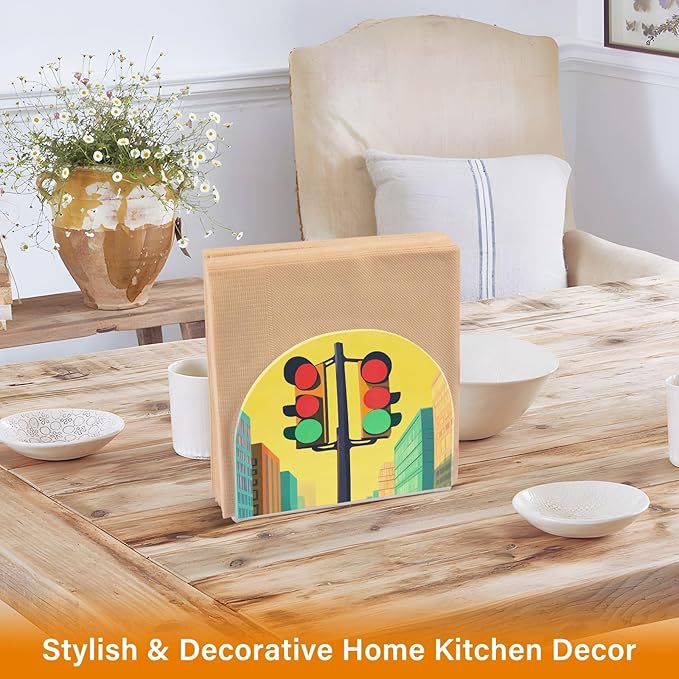 Traffic Light Fixture Yellow Napkin Holder for Table Acrylic Standing Napkin Dispenser for Kitchen Dining Tabletop Cocktail Tissue Paper Holder for Party Home Countertop