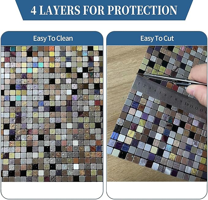 10 Sheets Peel and Stick Backsplash Tile, Self-Adhesive Mosaic Tile, Stick on Kitchen, Bathroom Vanities, Fireplace Décor, Laundry Table (10, Mixed-1)