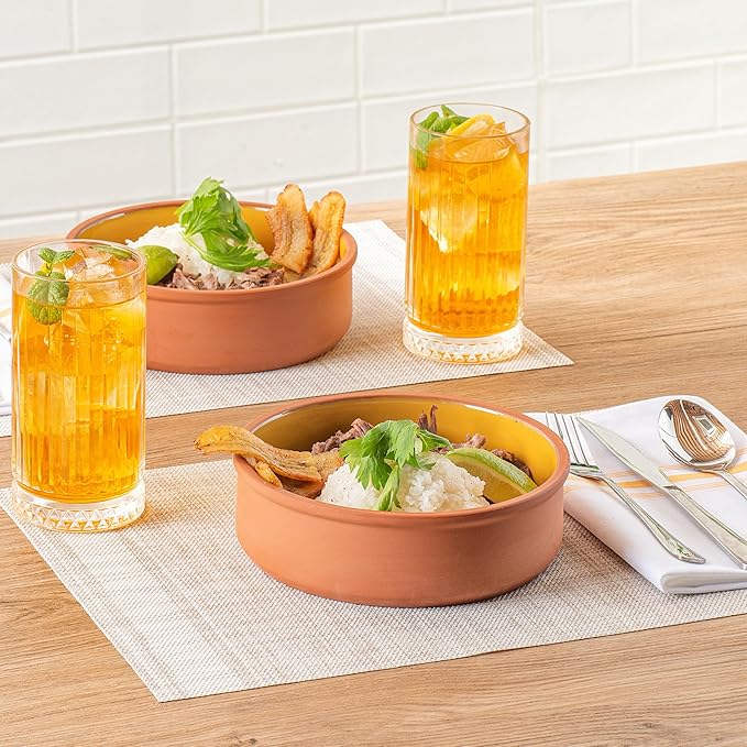 Restaurantware-Terra Tek 34 Ounce Terracotta Cazuelas, 2 Yellow Glazed Clay Pots For Cooking - Oven-Ready, Microwavable, Terracotta Serving Pots, Dishwashable, For Cooking And Serving