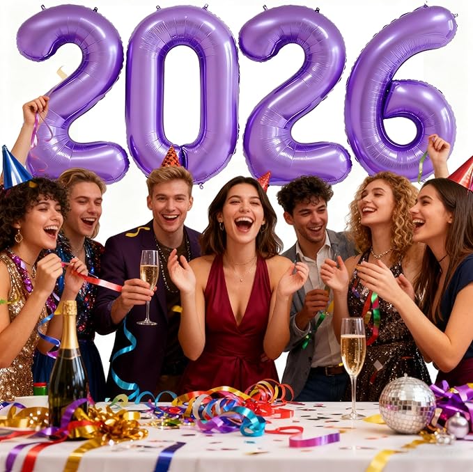 2026 Purple Balloons, 40" Large Purple 2026 Balloons Helium Mylar Foil Balloons for 2026 New Year Christmas Graduation Party Decoration