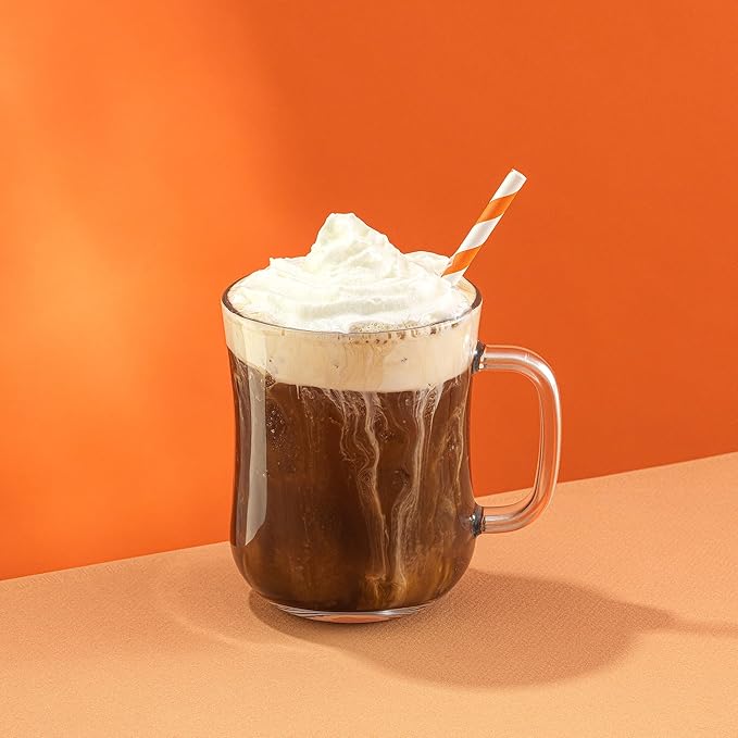 JoyJolt Glass Coffee Cups - 15.5oz Diner Coffee Mug Set of 4. Clear Coffee Mugs, Cappuccino & Latte Glasses