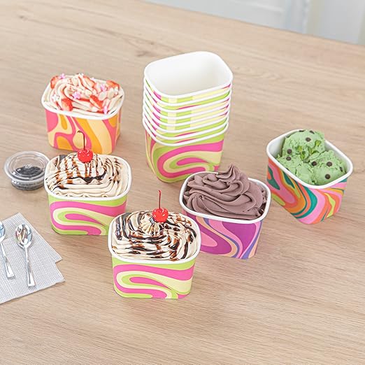 Coppetta 12 Ounce Dessert Cups, 50 Greaseproof Ice Cream Cups - Lids Sold Separately, For Hot And Cold Foods, Pastel Groove Paper Yogurt Bowls, Disposable, Sturdy - Restaurantware