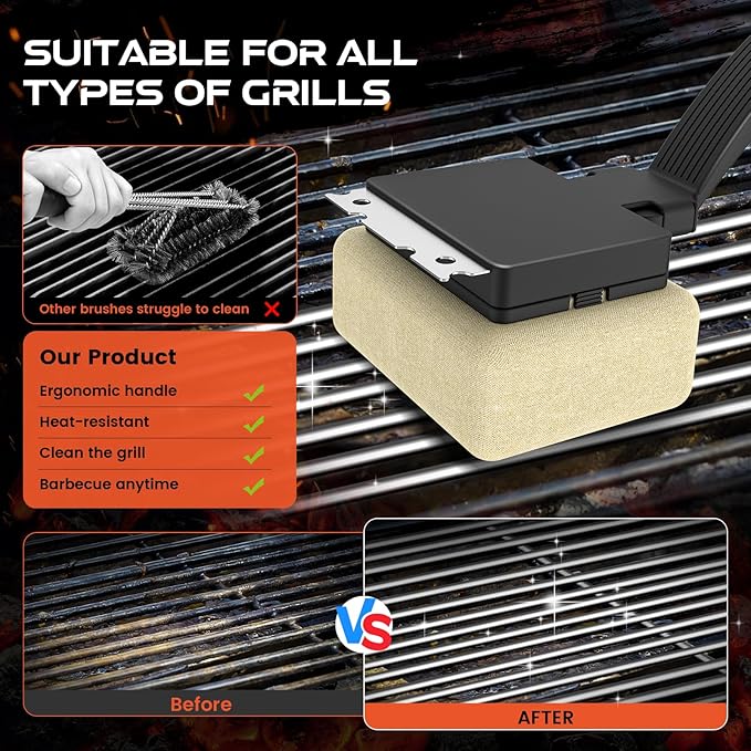 Bristle Free Grill Brush and Scraper, 14 Inch Steam BBQ Cleaner with 3 Replaceable Heads, Heavy Duty Cleaning Tool for Gas, Charcoal, Electric and Kettle Grills