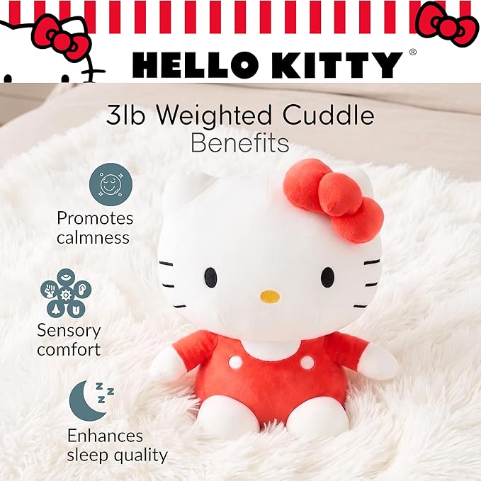 Hello Kitty Bedding Weighted Cuddle Pillow – 3lb Soft Plush & Cozy Sanrio Pillow for Comfort, (Officially Licensed Product) By Franco Calm