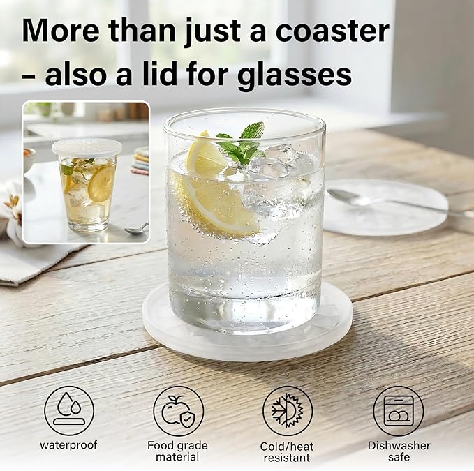 Silicone Coasters for Drinks[8 Pack, No Holder]- Cup Mat for Tabletop Protection-Non-Slip, Non-Stick, Coffee Table Decor, Great Gift for Any Occasion, Semi Transparent