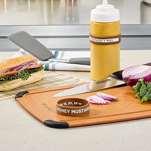 Restaurantware Silicone Squeeze Bottle Band 10 Count 2.75 Inch Dishwasher Safe Condiment Identification Band, Honey Mustard Brown Non-Slip Label Band for Condiment Labeling at Restaurants, Food Trucks