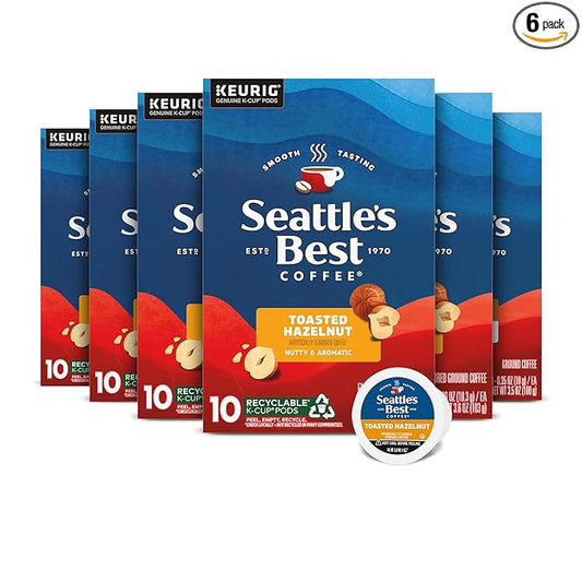 Seattle’s Best Coffee, Flavored K-Cup Coffee Pods, Toasted Hazelnut, 100% Arabica, 6 Boxes (60 Pods Total)