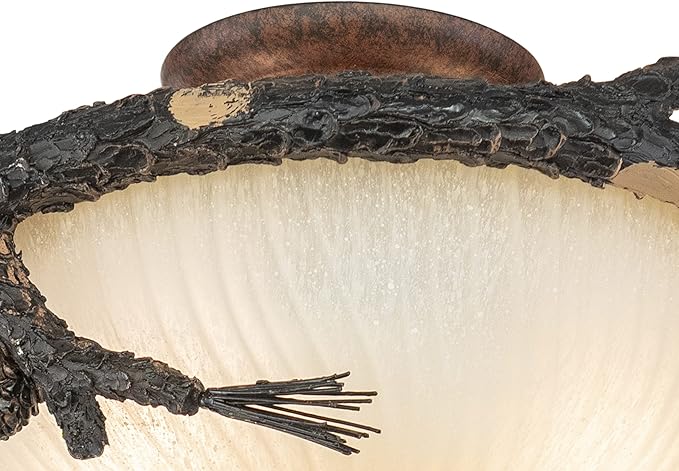 VAXCEL 2L LED Bronze Rustic Pinecone Wood Semi Flush Ceiling Light or Fan Light Kit