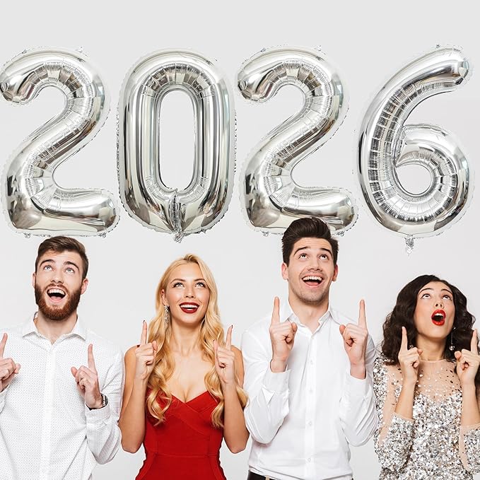 Giant Silver 2026 Balloons, 40" Large Number 2026 Balloons Helium Mylar Foil Balloons for 2026 New Year Graduation Party Decoration