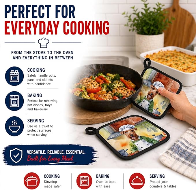 Caroline's Treasures Irish Terrier The Chef Pair of Pot Holders Kitchen Heat Resistant Pot Holders Sets Oven Hot Pads for Cooking Baking BBQ, 7 1/2 x 7 1/2