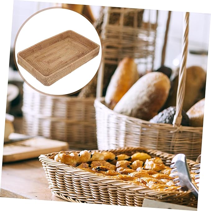 HEALLILY Rectangular Rattan Tray 14.76X9.25X1.96In Hand Woven Decorative Storage Organizer Serving Tray for Kitchen Coffee Table Bathroom