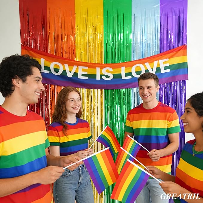 Rainbow Foil Fringe Curtains - GREATRIL Metallic Tinsel Streamers Backdrop for Birthday/Pride/Rainbow/Watermelon Themed Party Decorations 8.2ft x 3.2ft 2 Packs