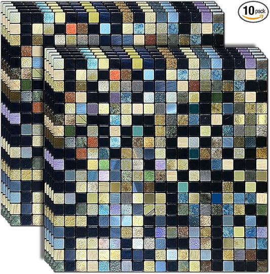 10 Sheets Peel and Stick Backsplash Tile, Self-Adhesive Mosaic Tile, Stick on Kitchen, Bathroom Vanities, Fireplace Décor, Laundry Table (10, Mixed Green and Blue)