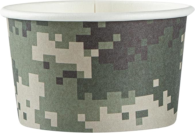 Restaurantware Coppetta 3-Ounce Dessert Cups, 200 Disposable Ice Cream Cups - Lids Sold Separately, Sturdy, Camouflage Paper FroYo Bowls, For Hot And Cold Foods, Perfect For Gelato Or Mousse