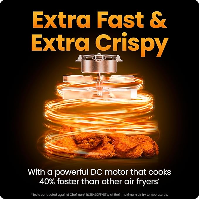 Chefman Air Fryer 9 Qt | TurboFry 7-in-1 High-Powered 450°F Cooking for Crispier and Even Results | XL Basket with Viewing Window | Air Fry, Bake, Broil, Reheat, Dehydrate, Defrost, Keep Warm