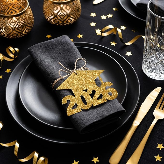 2026 Graduation Party Decorations - 36Pcs Graduation Cutouts Tags Gold Glitter 2026 Numbers for Graduation Table Centerpieces Class of 2026 Cutouts for Graduation Party Supplies Favors