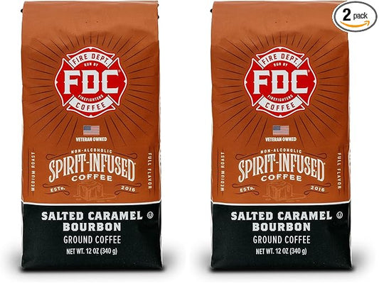 Fire Department Coffee - Salted Caramel Bourbon Coffee - Veteran Owned - Premium Bourbon Infused - Ground Medium Roast - Non-Alcoholic - Roasted in the USA - Veteran Owned (12 oz, Pack of 2)