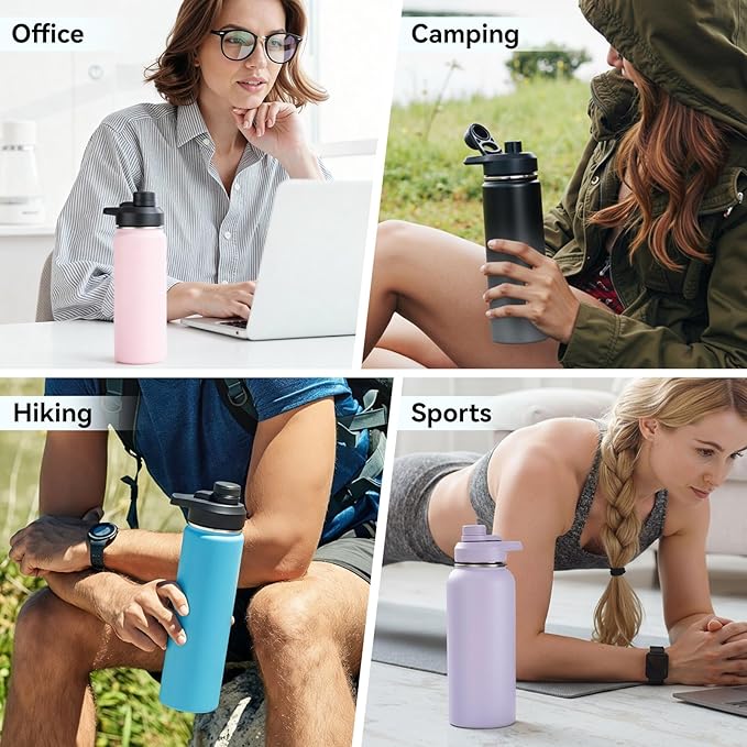 Fijinhom 32 oz Insulated Water Bottle with Handle, 304 Stainless Steel Water Bottles with Wide Mouth, Double Wall Vacuum Sports Water Bottle, BPA Free, Keep Cold and Hot, Purple