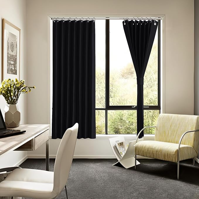 NICETOWN Black Blackout Curtains for Bedroom Bathroom Privacy, Accordion Style Thermal Insulated Window Curtains for Living Room Nursery Baby Room, 1 Panel, 38 x 63 Inches Length