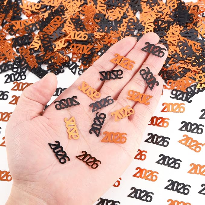 Black and Orange 2026 Confetti Graduation Table Centerpiece Grad Confetti for 2026 Graduation Party Decorations Supplies
