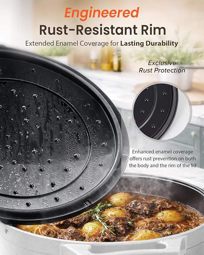 Nuwave 6QT Healthy Enameled Cast Iron Dutch Oven Pot with Lid, Heavy Duty 7-Layer Enamel, Enhanced Rust Protection, Dual Handles, Oven Safe to 500°F for Sourdough Bread Baking, Braise, Stew, Roast