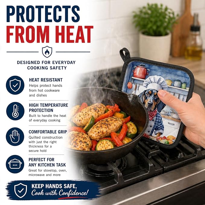 Caroline's Treasures Bluetick Coonhound The Chef Pair of Pot Holders Kitchen Heat Resistant Pot Holders Sets Oven Hot Pads for Cooking Baking BBQ, 7 1/2 x 7 1/2