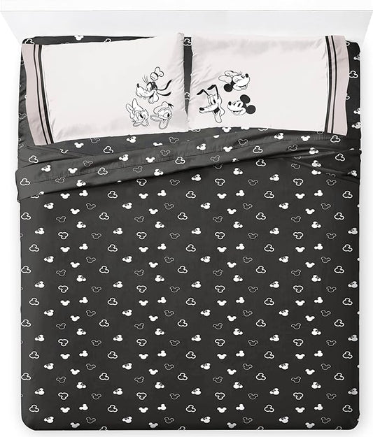 Jay Franco Kids Sheet Set with Fitted, Flat Sheets & Pillow Cover - Ultra-Soft Bedding with Pillowcase for Room Decor, Black - Mickey and Friends, 4 Piece Full