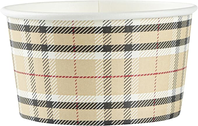 Coppetta 8 Ounce Dessert Cups, 80 Disposable Ice Cream Cups - Lids Sold Separately, Sturdy, Plaid Paper FroYo Bowls, For Hot And Cold Foods, Perfect For Gelato Or Mousse - Restaurantware