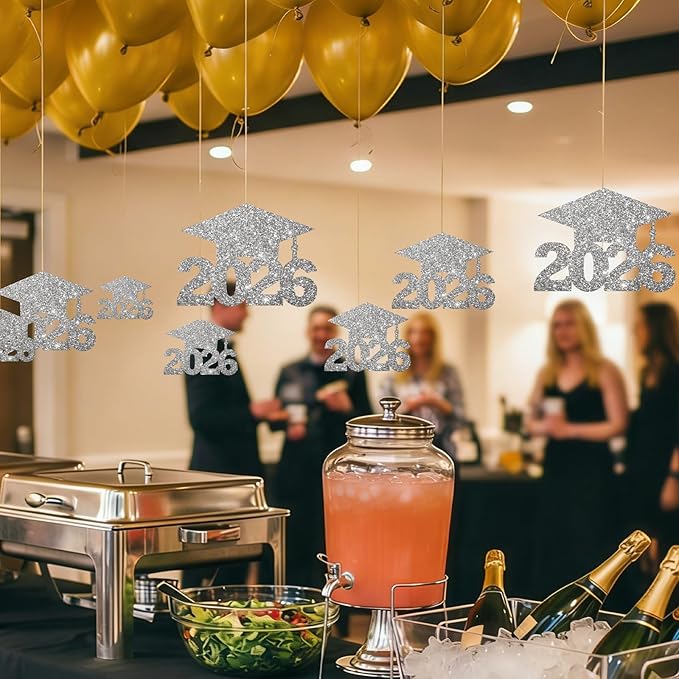2026 Graduation Party Decorations - 36Pcs Graduation Cutouts Tags Silver Glitter 2026 Numbers for Graduation Table Centerpieces Class of 2026 Cutouts for Graduation Party Supplies Favors
