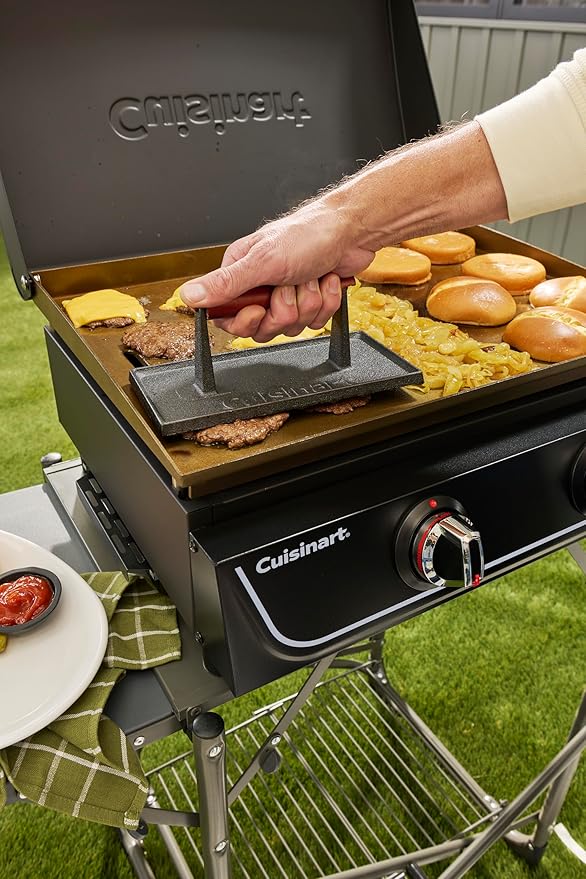 Cuisinart Cast Iron Grill Press with Wooden Handle, Heavy Duty Nonstick Rectangle Burger Press with Wood Handle, Perfect Grill Accessory for Steak, Bacon, Paninis and More