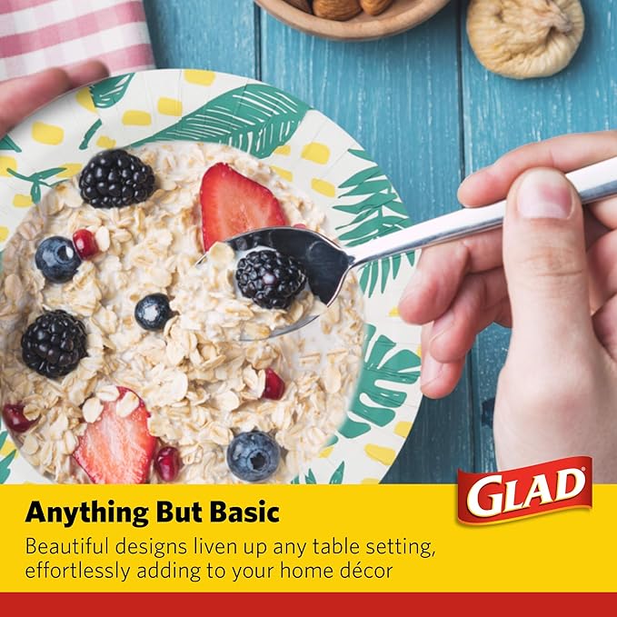 Glad Soak-Proof Palm Leaves Paper Bowls, Heavy-Duty Round Disposable Bowls for Soup, Salad and Snacks, Cut-Resistant and Microwave Safe for Daily Meals, Picnics and Parties, 16 Oz, 50 Count - 6 Pack