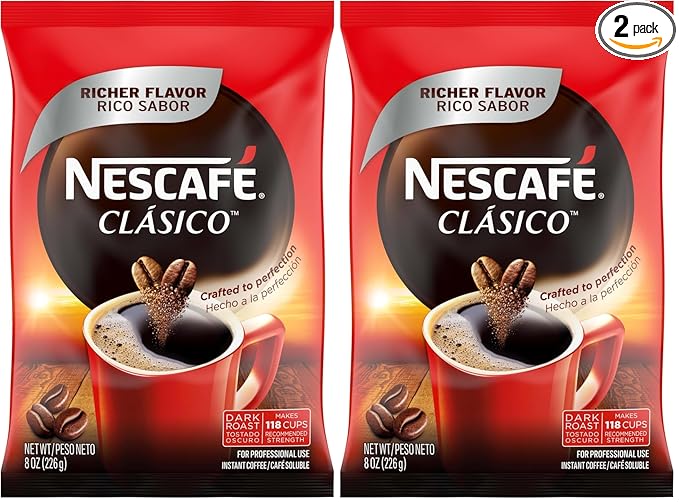 NESCAFÉ® Clásico™ Dark Roast Instant Coffee, 8 Oz Pouch (Pack of 2)