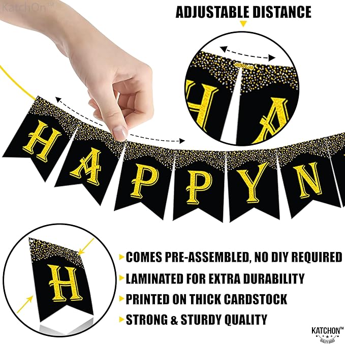 KatchOn, New Years Eve Party Supplies 2026 - Huge, Pack of 29 | Happy New Year Banner, Gold Fringe Backdrop Curtain, New Year Balloons Latex for New Years Decorations 2026 | Nye Decorations 2026