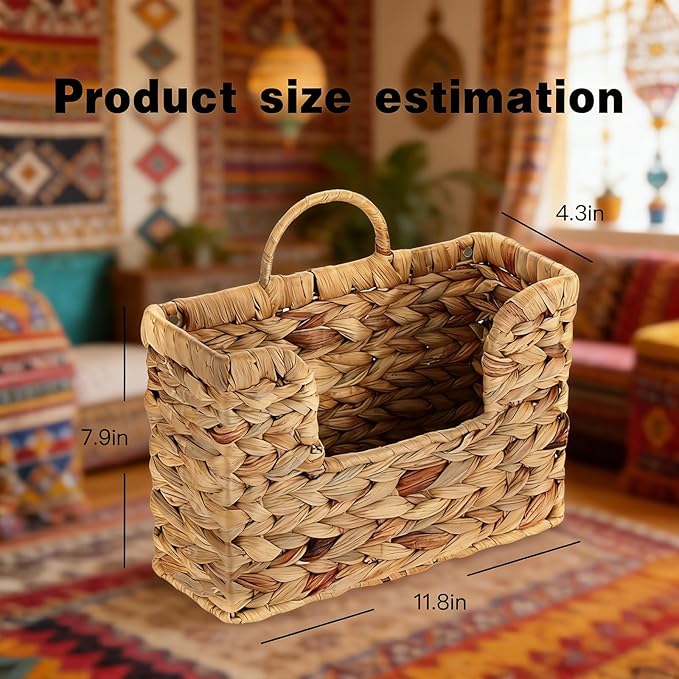 Mail Baskets for Wall, 11.8 x 4.3 x 9.8 in Woven Hanging Magazine Baskets,Hanging Wall ,With Handles