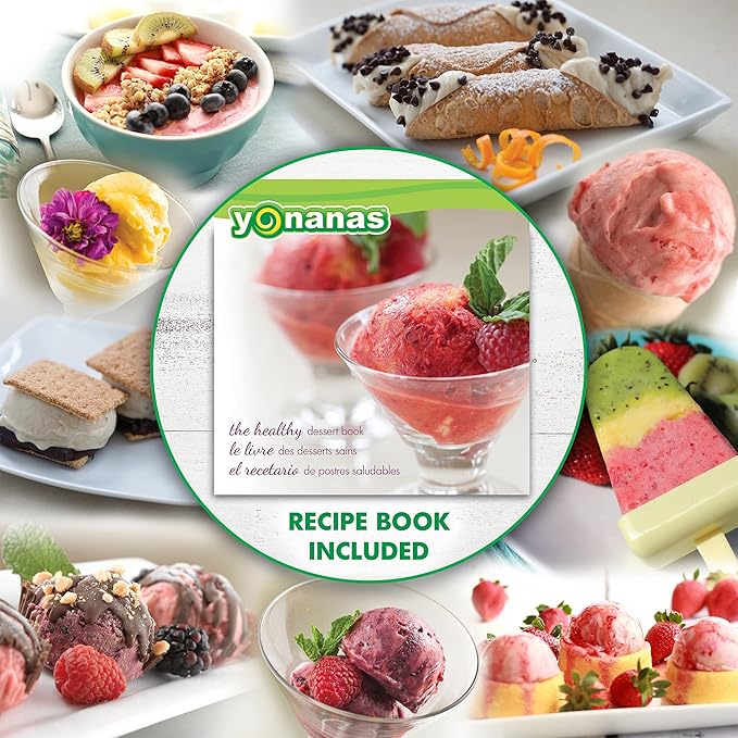 Yonanas Classic Frozen Fruit Soft Serve Maker for Healthy Vegan and Dairy-Free Treats, 200W Red Machine with 36 Recipes, BPA Free, Easy to Clean, Quick and Simple to Use