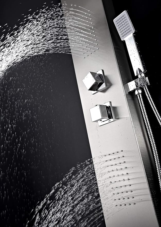 ANZZI Expanse Full Body Massage 2 Jetted Shower Panel System, Waterfall Shower Head Multi Function Shower Tower, Brushed Steel Shower Panels with Jet and Rainfall and Handheld, SP-AZ041