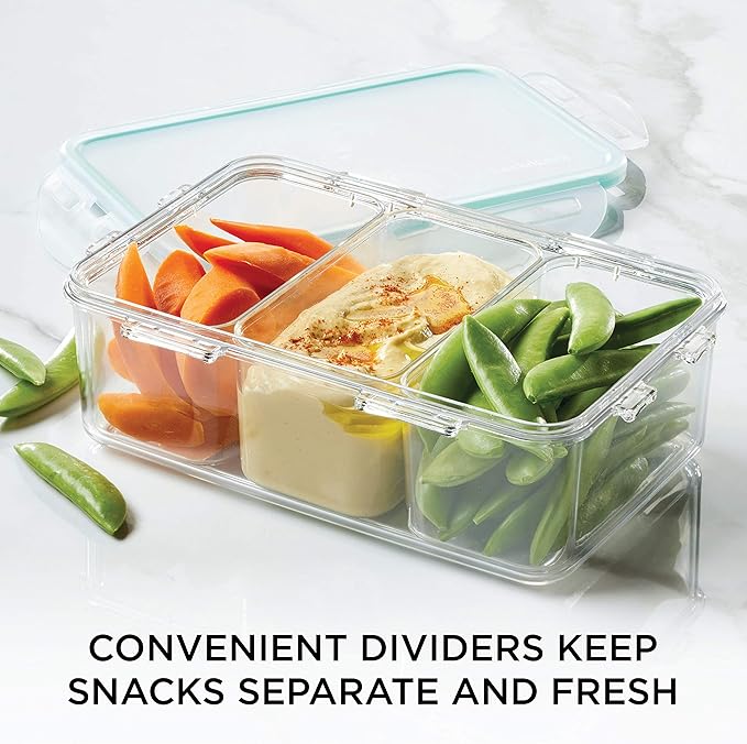 LOCK & LOCK Purely Better Tritan Container/Rectangle Food Storage Bin with Divider, 34 Ounce, Clear