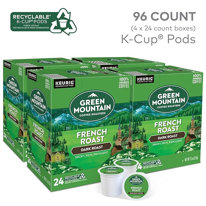 Green Mountain Coffee Roasters French Roast, Single-Serve Keurig K-Cup Pods, Dark Roast Coffee Pods, 96 Count