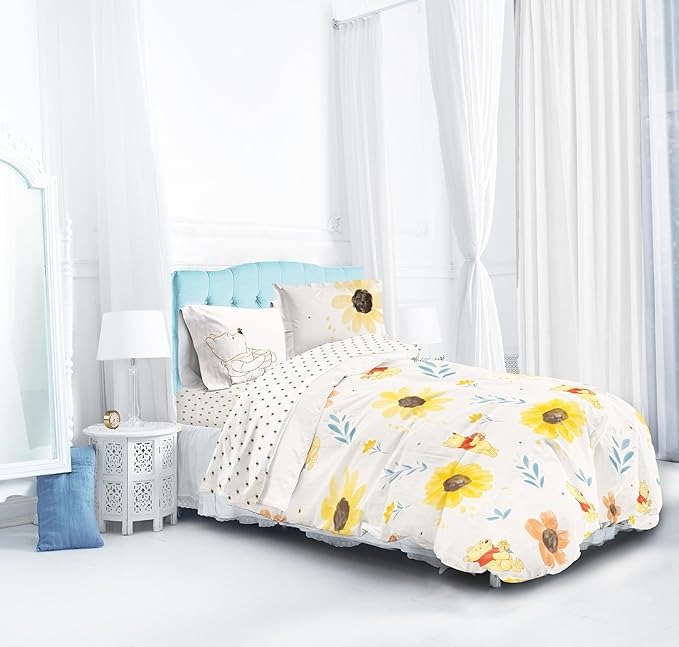 Jay Franco Disney Winnie The Pooh Full Sized Comforter Set - 7 Piece Bedding Includes Sheet Set & Pillow Covers - Super Soft Cozy Floral Bedding