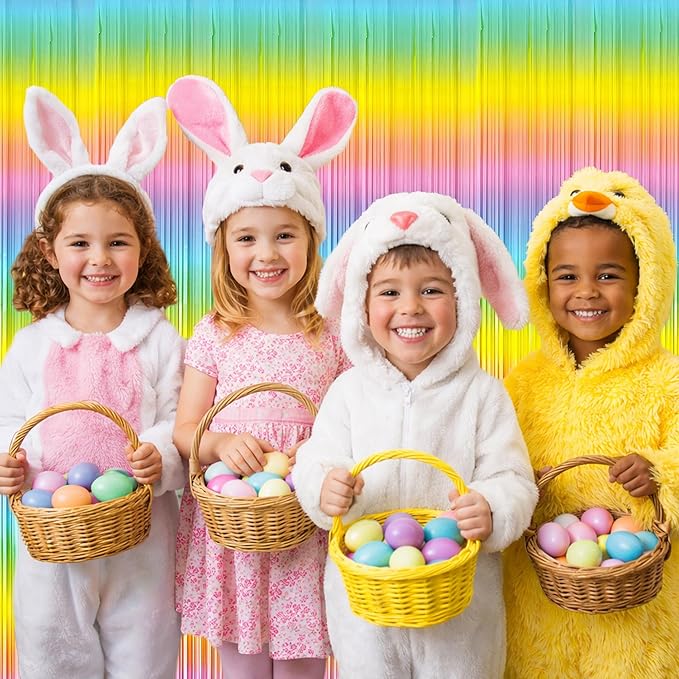 Easter Decorations - Rainbow Tinsel Streamers Backdrop Banner | Easter Party Favors Supplies Indoor Outdoor - Spring Birthday Decor Party Accessories for Wall Door