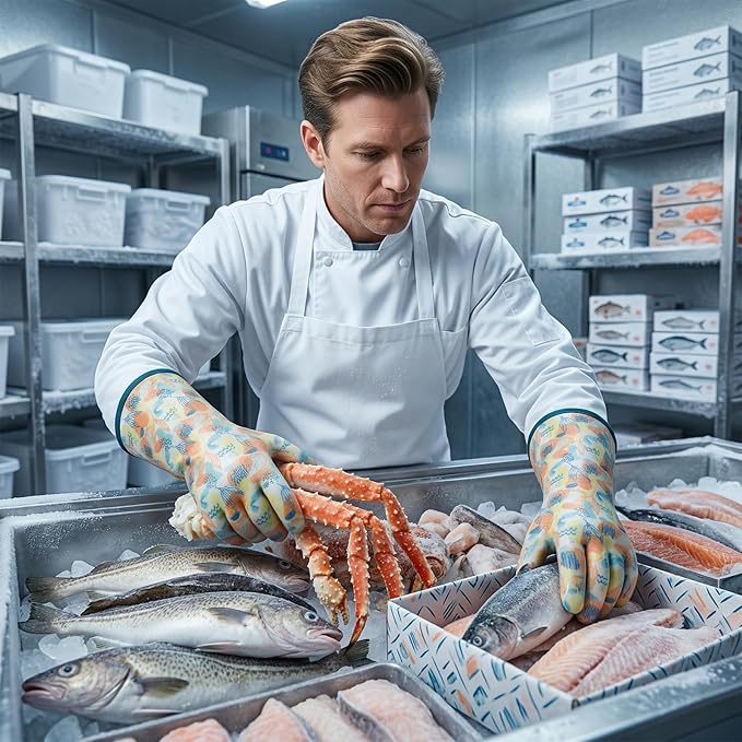 Liquid Silicone Gloves Food Grade Heat Resistant Waterproof Breathable for Baking Cooking Grilling Graffiti-Art Printing Large