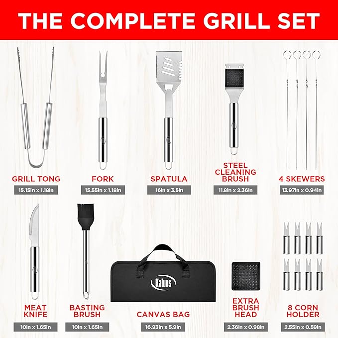 Kaluns Grilling Accessories, Mens Valentines Day Gifts for Him, Heavy Duty Stainless Steel Grill Set BBQ Grill Accessories for Outdoor Grill with Storage Case and Apron, Best Gifts for Men Dad