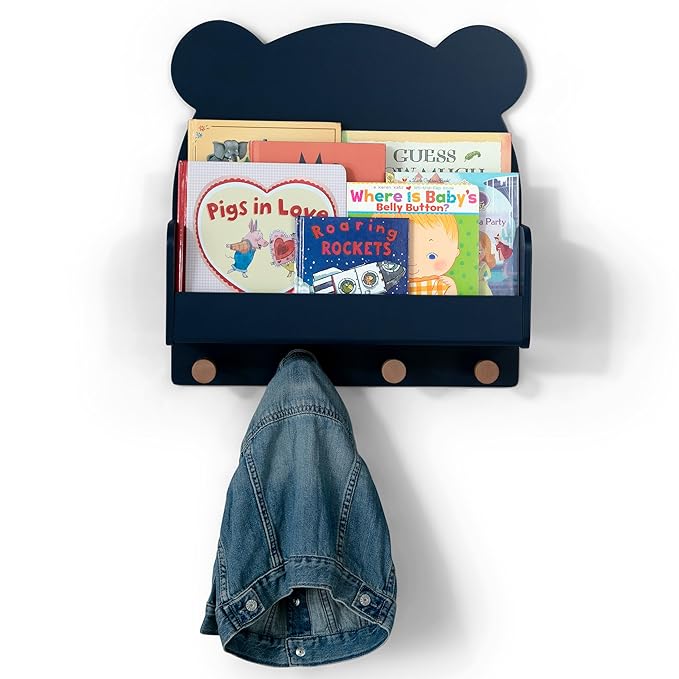 babyGap by Delta Children Brannan Bear Wall Shelf with 4 Hooks, Navy