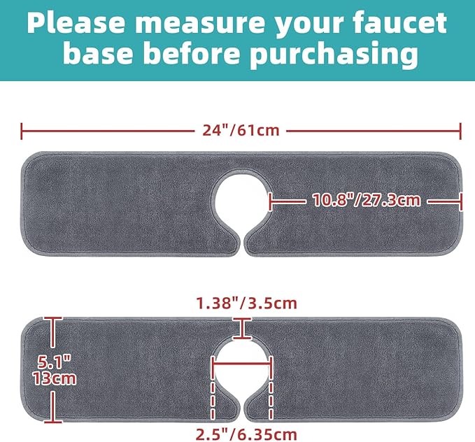 PoYang 4 Pack Faucet Mat for Kitchen Sink Splash Guard Long: Super Absorbent Microfiber Sink Water Splash Guard Behind Kitchen Faucet Mat for Bathroom, RV Protector, Machine Washable 24'' x 5.1''