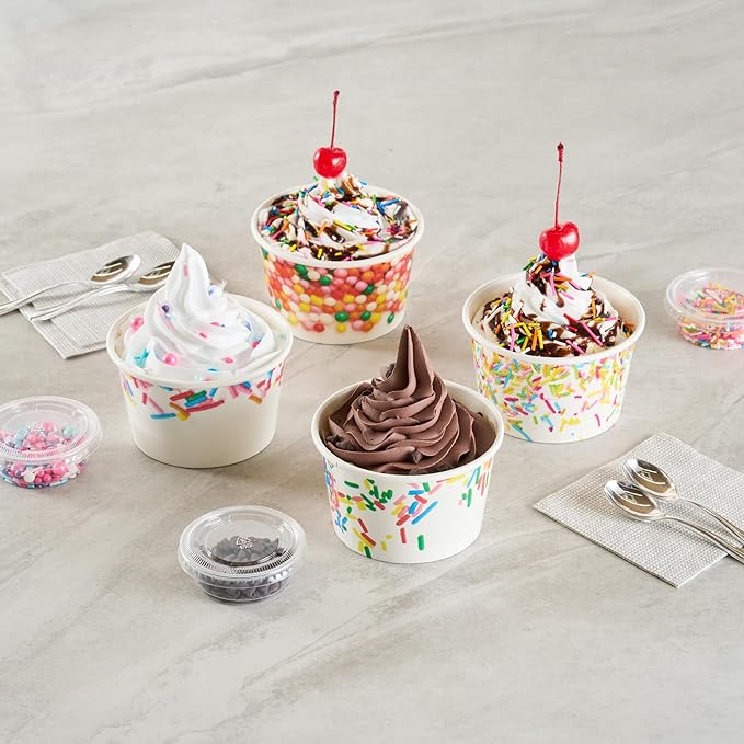 Restaurantware Ice Cream Cups 50 Pack of 8 oz Leak-Resistant Disposable Dessert Bowl Frozen Yogurt Cup Round Paper Container For Cold And Hot Desserts