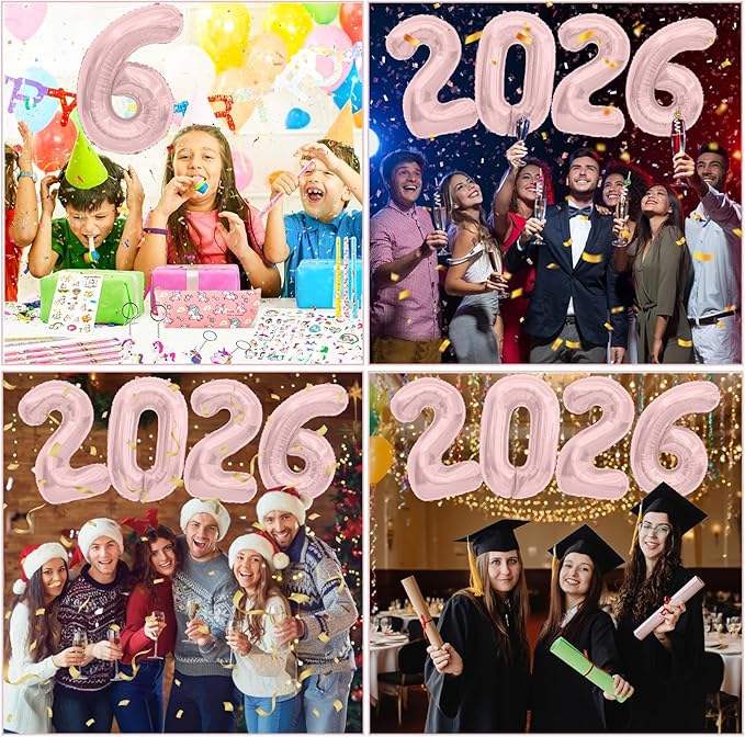 Rose Gold 2026 Balloons, 2026 Number Balloons, 40 Inch Large Foil Graduation Balloon 2026 Numbers for Graduation Decorations Class of 2026, Birthday, Anniversary, New Year Eve Party Decorations