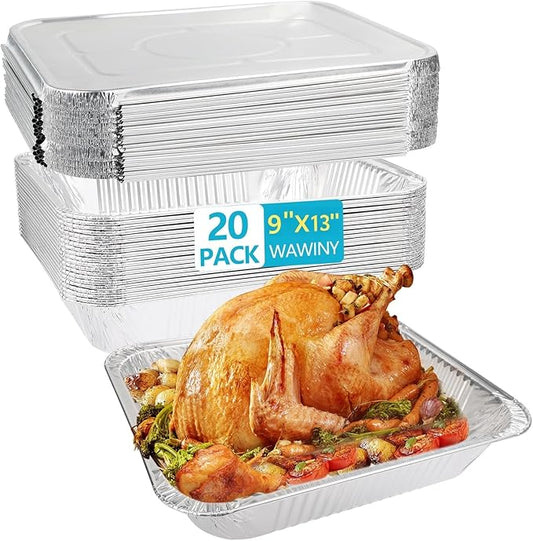 9x13 Thickened Aluminum Foil Pans With Lids, 20Pack Extra Deep Disposable Aluminum Pans for Roasting, Baking, Cooking, Food Prep, Chafing, Steam Table, Oven, Cake, and Party Catering.
