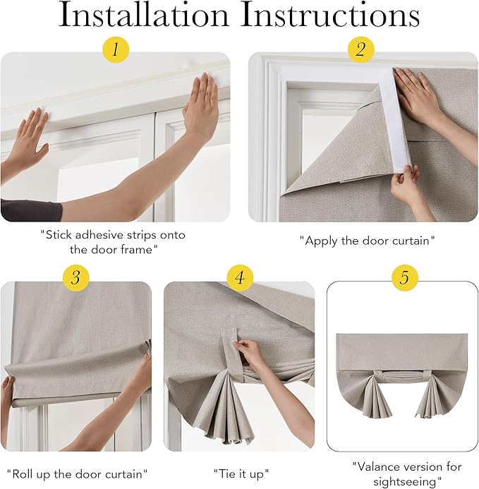 NICETOWN 100% Blackout Linen Door Curtain for French Front Door, Thermal Insulated Room Darkening Window Covering for Kitchen Living Room, Privacy Tie Up Shade, 1 Panel, 26W x 69" L, Light Grey