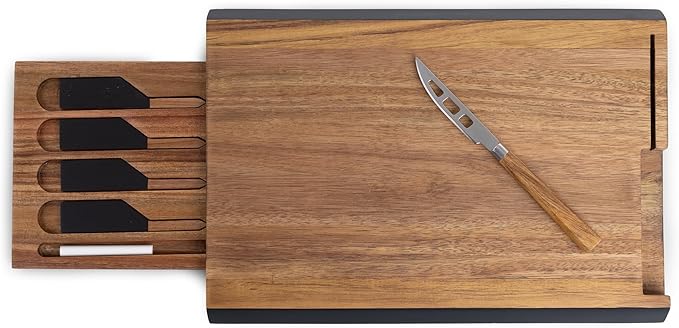 PICNIC TIME Formaggio Cheese Board with Chalkboard Cheese Makers, Charcuterie Board and Food Labels, Acacia Wood Cutting Board, (Acacia Wood)