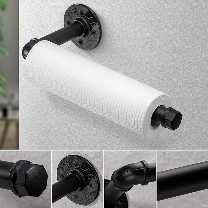 Industrial Pipe Kitchen Paper Towel Holder,Elibbren Heavy Duty DIY Industrial Rustic Wall Mount Paper Towel Ract for Kitchen Bathroom, 1 Pack